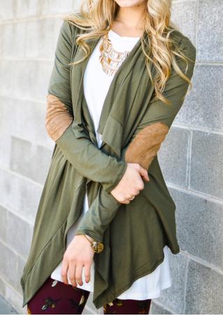 Elbow Patch Asymmetric Cardigan Without Necklace