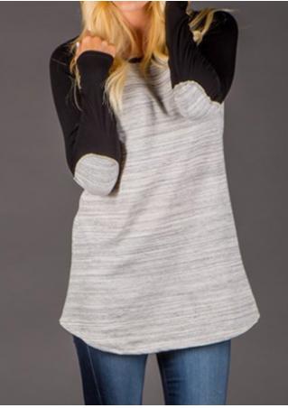 Elbow Patch Splicing Long Sleeve Blouse