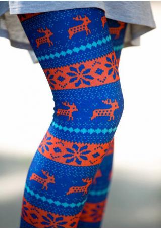Christmas Reindeer Snowflake Printed Stretchy Leggings