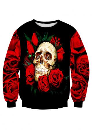 Skull Rose Printed Splicing Sweatshirt