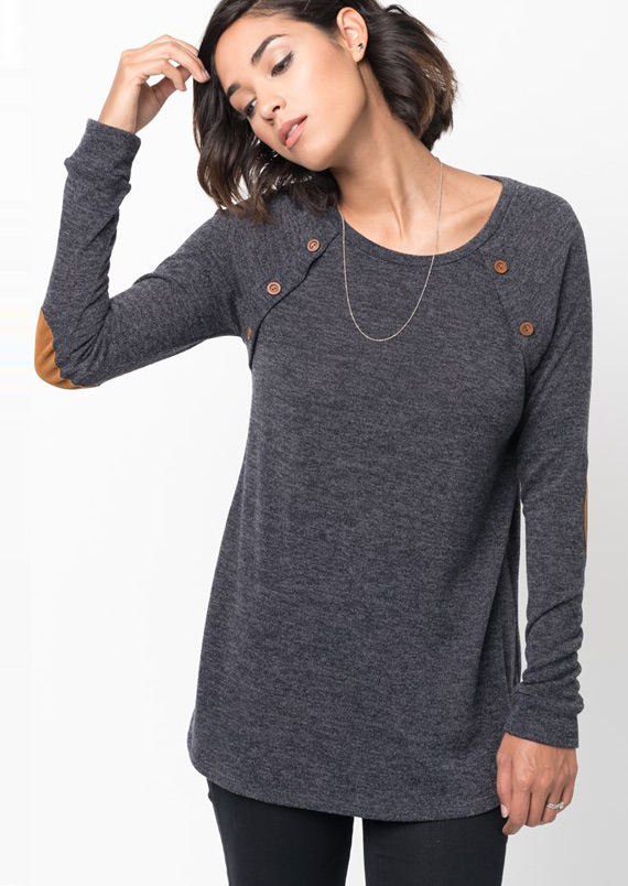 Button Elbow Patch TShirt Fairyseason