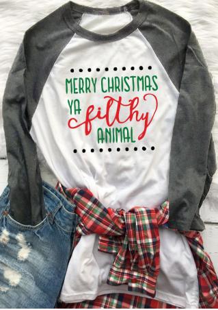 Christmas Letter Printed Casual T-Shirt