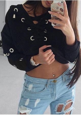 Solid Ring Lace Up Sweatshirt