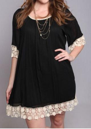 Lace Splicing Loose Plus Size Dress Without Necklace