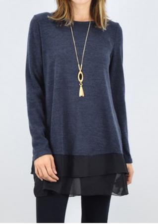 Layered Splicing Long Sleeve Blouse Without Necklace