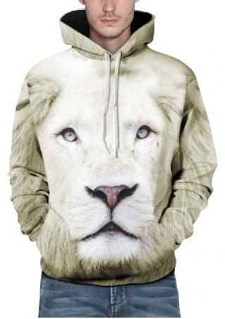 3D Lion Printed Kangaroo Pocket Hoodie