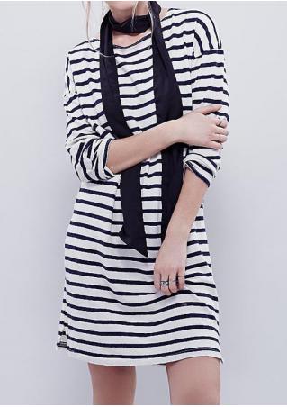 Striped Side Slit Long Sleeve Dress
