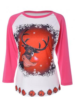 Christmas Reindeer Printed Splicing T-Shirt