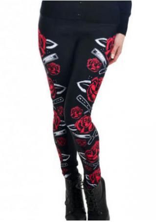 Rose Printed Stretchy Slim Leggings