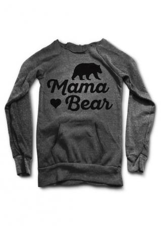 MAMA BEAR Printed Kangaroo Pocket Sweatshirt