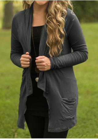 Solid Pocket Long Cardigan Without Necklace