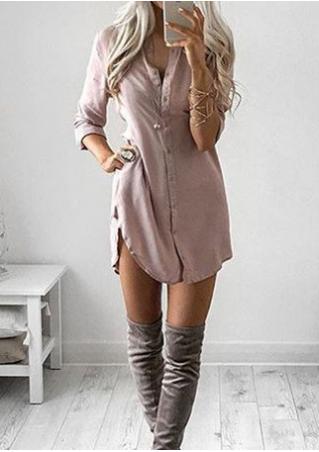 Solid Button Tab-Sleeve Dress