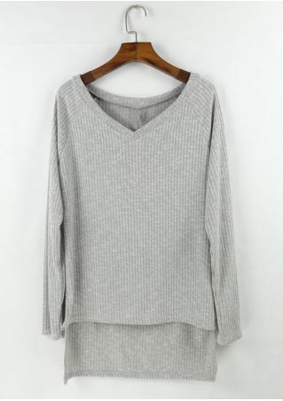Solid Asymmetric V-Neck Knitted Blouse