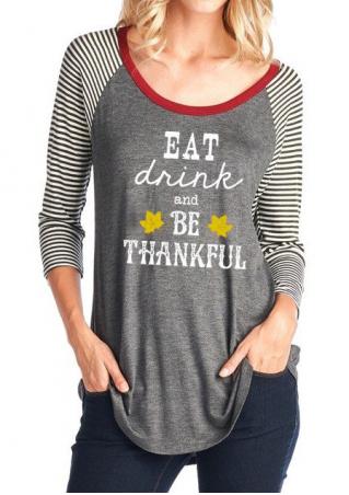 Thankful Letter Printed Splicing T-Shirt