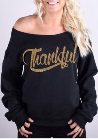 Thankful Printed Slash Neck Sweatshirt