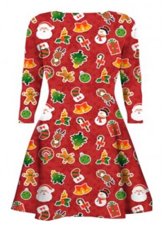 Christmas Printed O-Neck Dress