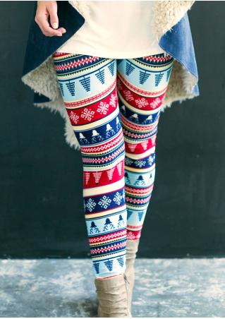 Christmas Reindeer Snowflake Printed Stretchy Skinny Leggings