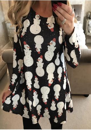 Christmas Snowman Printed Long Sleeve Dress