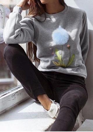 Pompon Printed Long Sleeve Sweatshirt