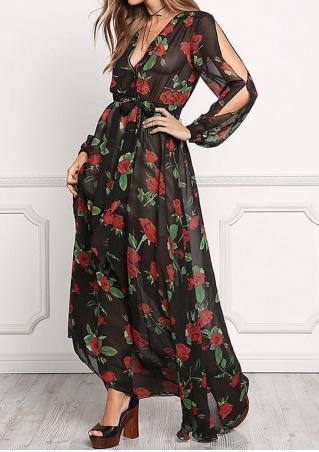 Floral Printed Hollow Out Maxi Dress