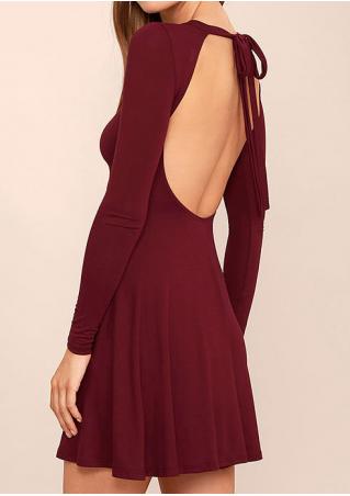 Solid Backless Long Sleeve Dress