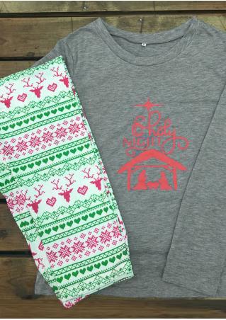 Christmas Reindeer Letter Printed T-Shirt and Leggings Set