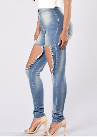 Washed Hollow Out High Waist Jeans