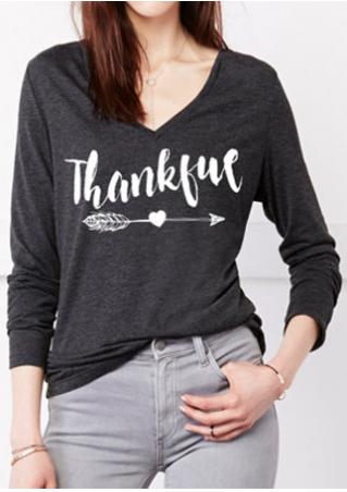 Thankful Arrow Printed V-Neck T-Shirt Without Necklace
