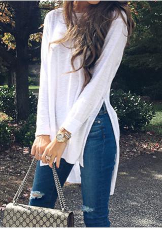 Solid Asymmetric Long Sleeve Casual Blouse