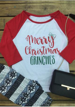 Christmas Letter Printed Splicing T-Shirt