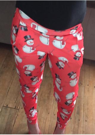 Christmas Snowman Printed Pocket Stretchy Leggings