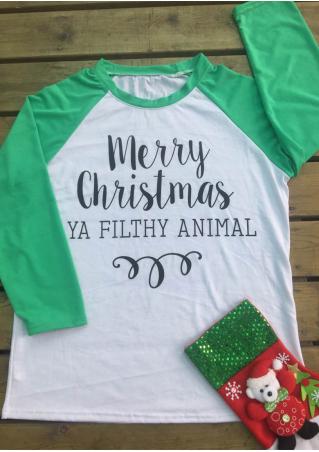Merry Christmas Printed Splicing T-Shirt