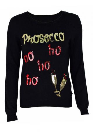Sequined Letter Printed Long Sleeve T-Shirt