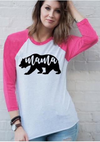 Mama Bear Printed Splicing O-Neck T-Shirt