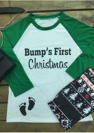 Christmas Bump's First Printed Splicing O-Neck T-Shirt