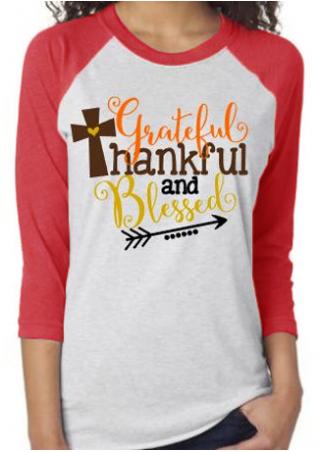 THANKFUL Letter Arrow Printed Splicing T-Shirt