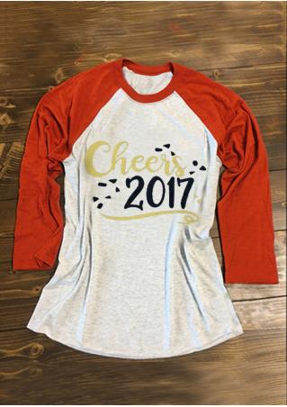 Cheers 2017 Printed Splicing O-Neck T-Shirt