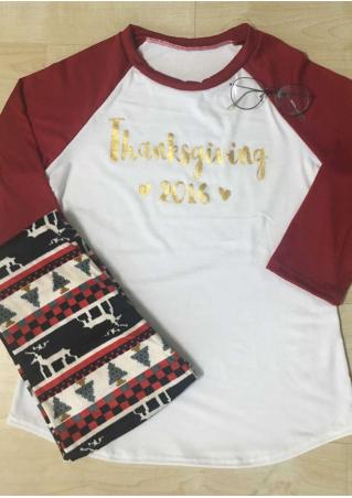 Thanksgiving 2016 Printed Splicing O-Neck T-Shirt