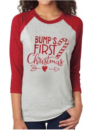 Christmas BUMP'S FIRST Arrow Printed Splicing O-Neck T-Shirt