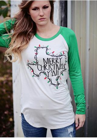 MERRY CHRISTMAS Printed Splicing Slit T-Shirt