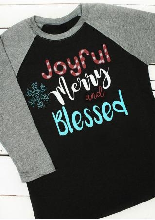 Christmas Snowflake Letter Printed Splicing O-Neck T-Shirt
