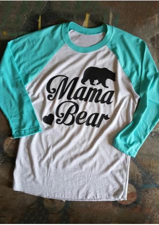 Mama Bear Printed Splicing Casual T-Shirt