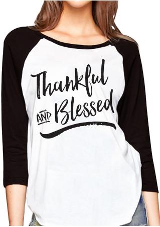 Thankful AND Blessed Printed Splicing T-Shirt