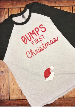 Bumps First Christmas Printed Splicing T-Shirt