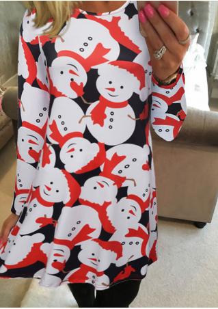 Christmas Snowman Printed Casual Dress