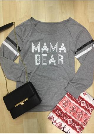 MAMA BEAR Printed Striped Splicing Kangaroo Pocket Sweatshirt