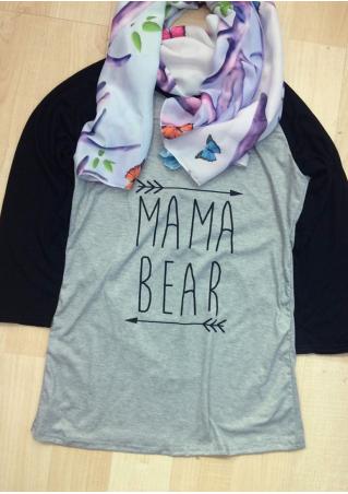 MAMA BEAR Arrow Printed O-Neck Splicing T-Shirt