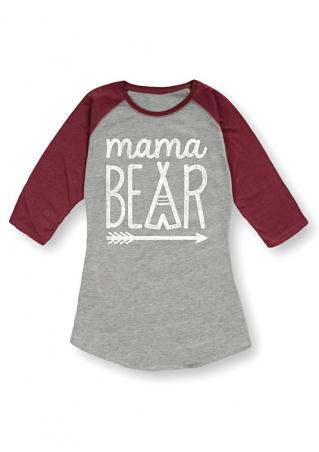 Mama BEAR Arrow Printed Splicing T-Shirt