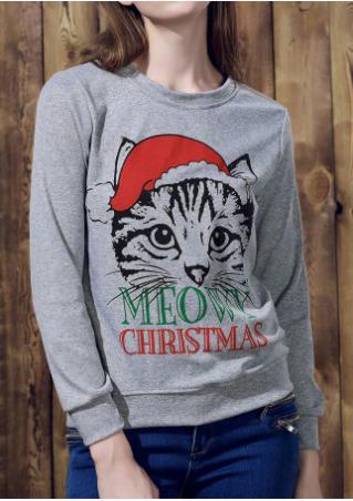 MEOWY CHRISTMAS Cat Printed Sweatshirt