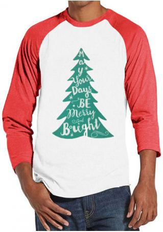 Christmas Tree Letter Printed Splicing Man T-Shirt